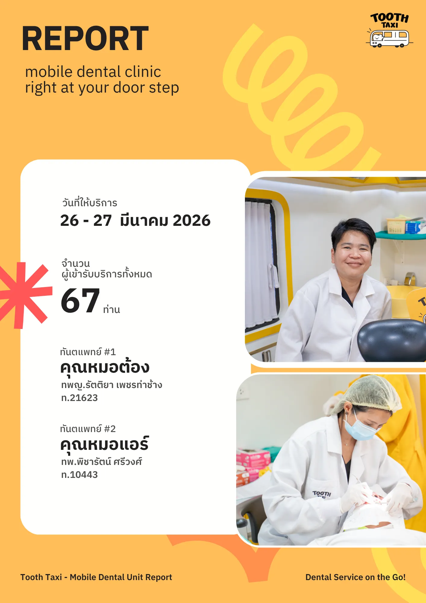 รายงานจำนวนคนรับบริการ Tooth Taxi x Royal Plus